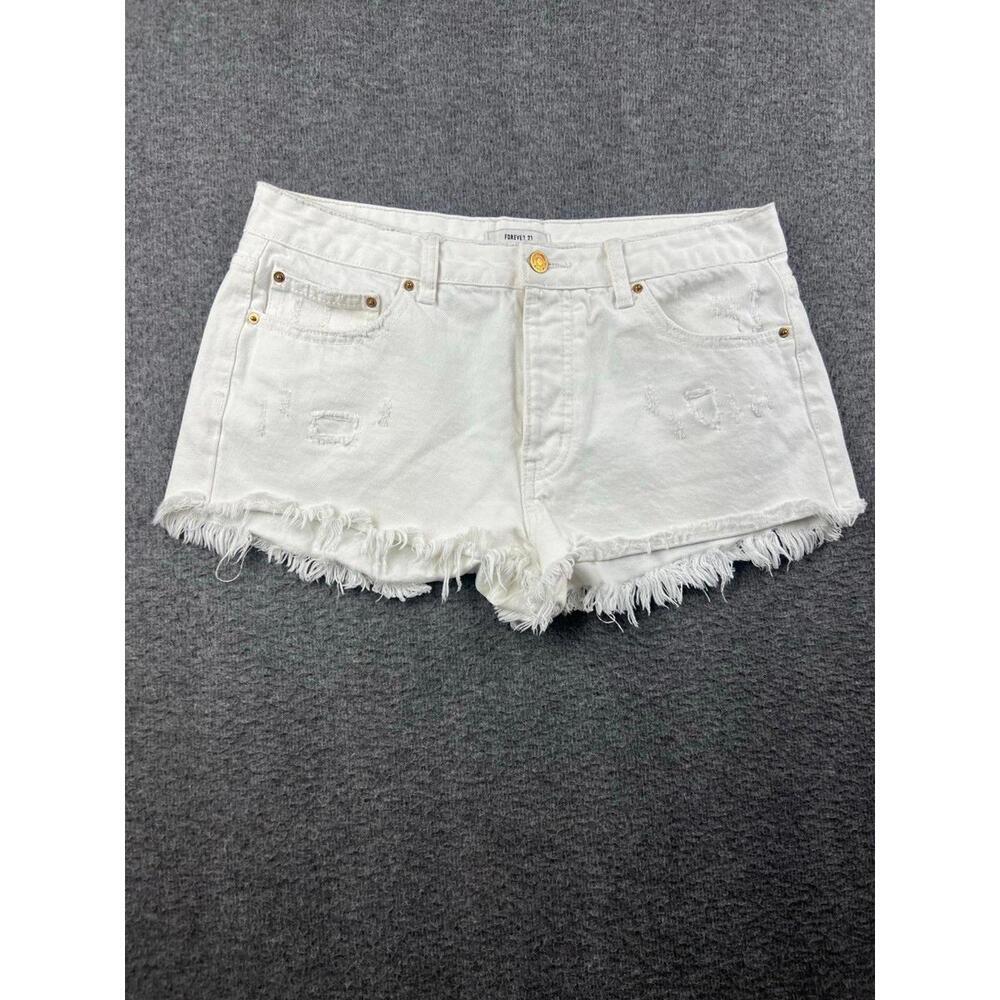 Forever 21 White Denim Shorts‎ with Frayed Hem Size 30